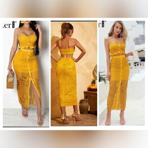 Yellow Lace Two-Piece Skirt Set